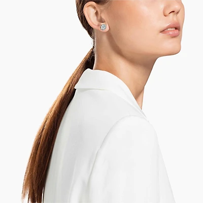 Magic stud earrings, Snowflake, White, Rhodium plated