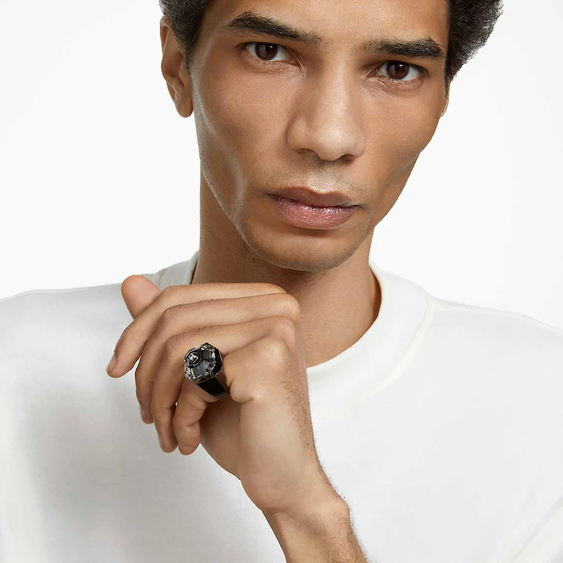 Numina cocktail ring, Octagon cut, Black, Ruthenium plated by SWAROVSKI