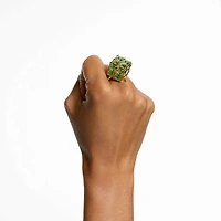 Curiosa cocktail ring, Square cut, Green, Gold-tone plated by SWAROVSKI
