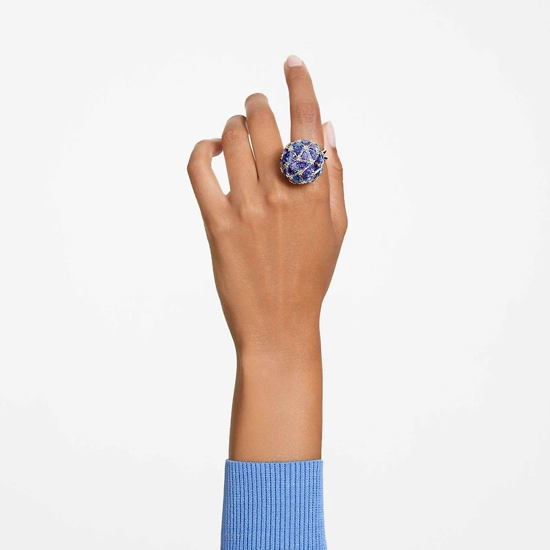 Curiosa cocktail ring, Triangle cut, Blue, Gold-tone plated by SWAROVSKI