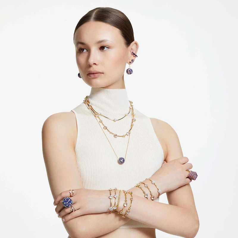 Curiosa cocktail ring, Triangle cut, Blue, Gold-tone plated by SWAROVSKI