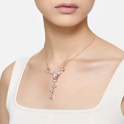Idyllia Lilia Y necklace, Butterfly, White, 18K rose gold finish