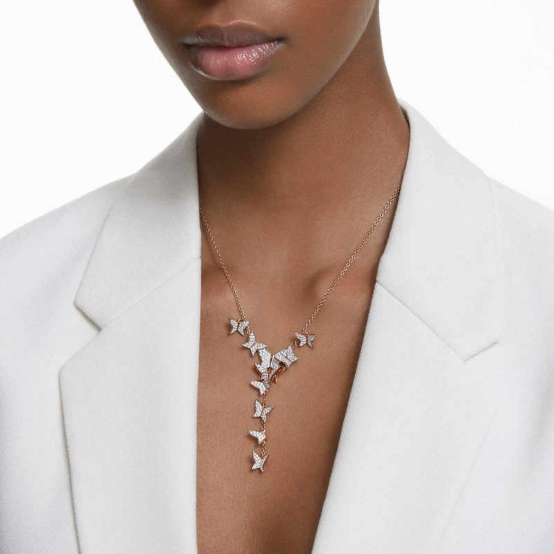 Idyllia Lilia Y necklace, Butterfly, White, 18K rose gold finish