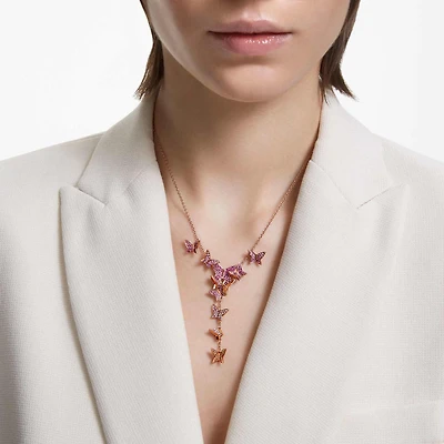 Idyllia Lilia Y necklace, Butterfly, Pink, Rose gold-tone plated