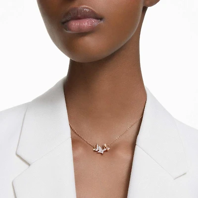 Idyllia Lilia necklace, Butterfly, White, 18K rose gold finish