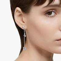 Idyllia Lilia drop earrings, Butterfly, Long, White, Rhodium plated by SWAROVSKI