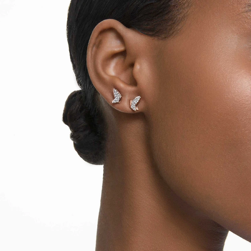 Idyllia Lilia stud earrings, Butterfly, White, 18K rose gold finish