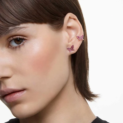 Idyllia Lilia stud earrings, Set (3), Butterfly, Pink, 18K rose gold finish