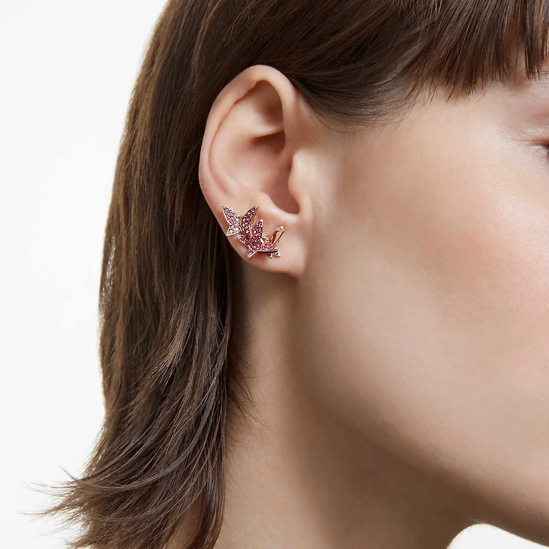 Idyllia Lilia stud earrings, Set (3), Butterfly, Pink, 18K rose gold finish