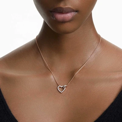 Lovely necklace, Heart, White, 18K rose gold finish