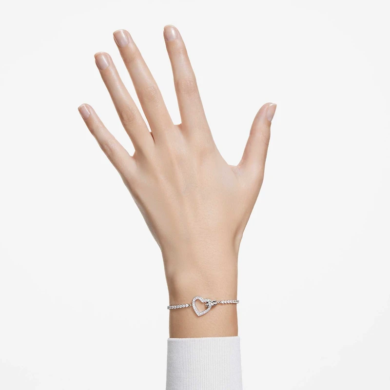 Lovely bracelet, Heart, White, Rhodium plated by SWAROVSKI