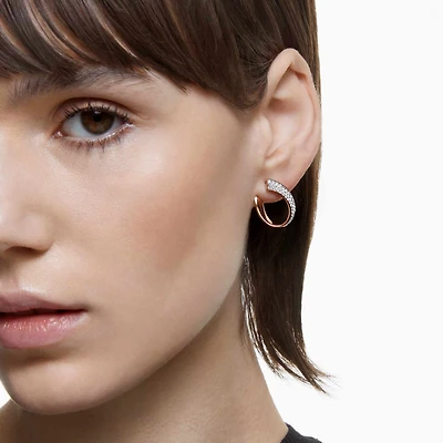 Exist hoop earrings, Small, White, Rose gold-tone plated