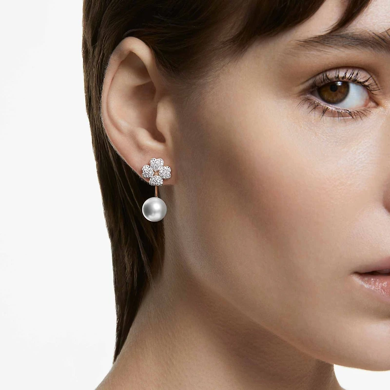 Latisha earring jackets, Flower, White, Rose gold-tone plated by SWAROVSKI