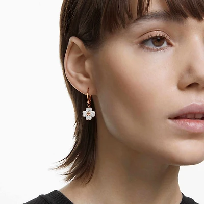 Latisha drop earrings, Flower, White, 18K rose gold finish