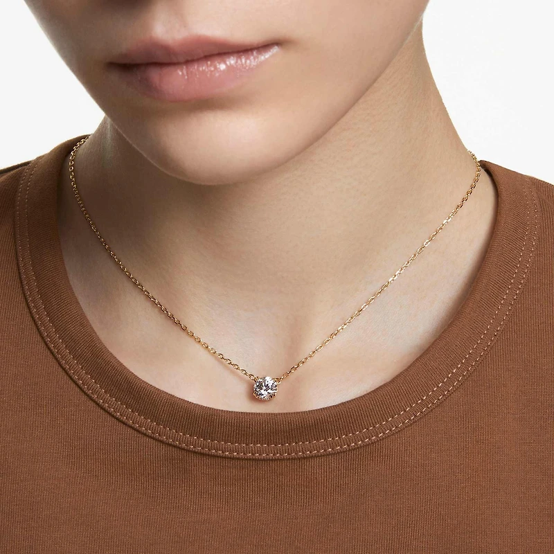 Stilla pendant, Round cut, White, 18K gold finish