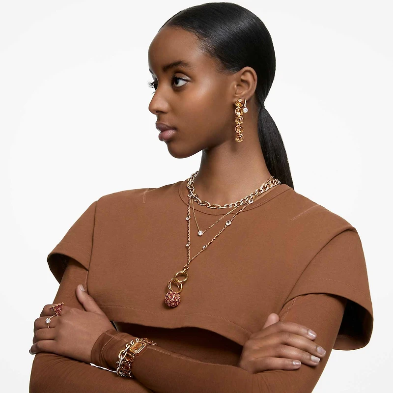 Stilla pendant, Round cut, White, Gold-tone plated by SWAROVSKI