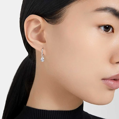 Stilla drop earrings, Pear cut, Round cut, White, Rhodium plated
