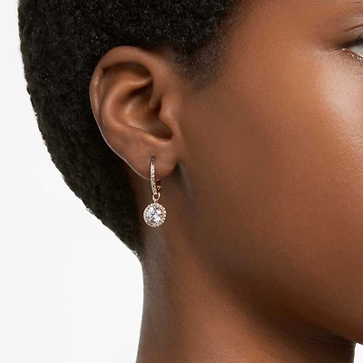 Una Angelic drop earrings, Round cut, Pavé, White, 18K rose gold finish