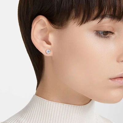 Stilla stud earrings, Round cut, White, 18K rose gold finish