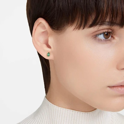 Chroma stud earrings, Pear cut, Green, 18K gold finish