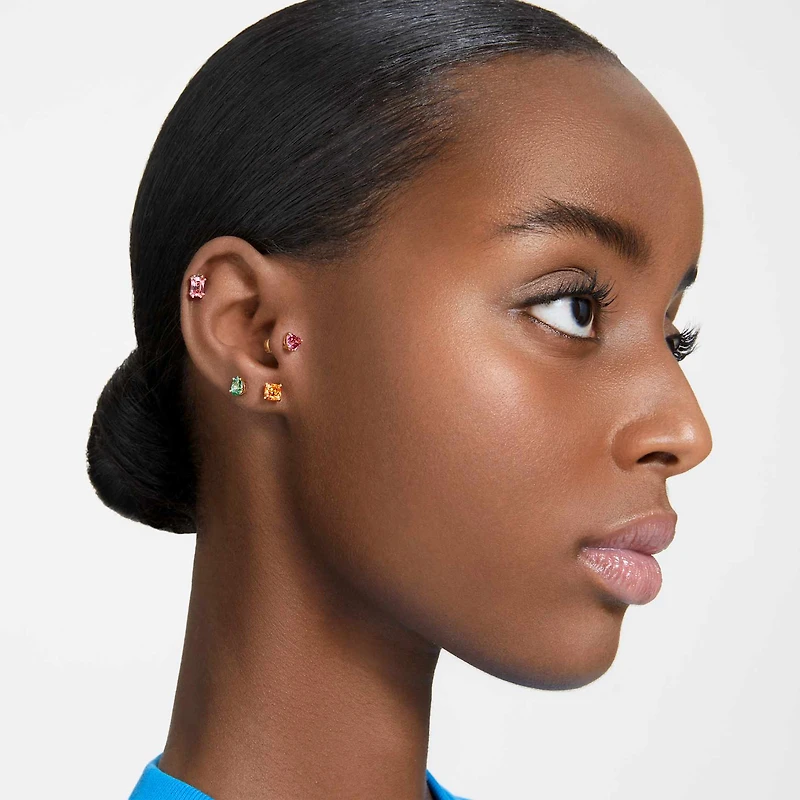 Chroma stud earrings, Heart, Red, 18K gold finish