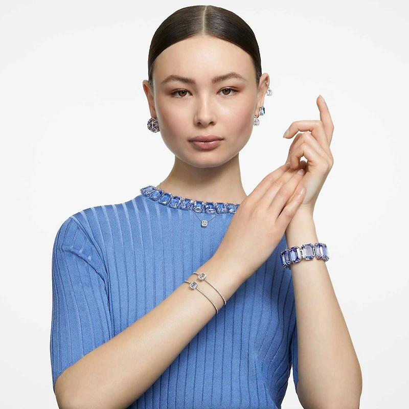 Una necklace, Octagon cut, Blue, Rhodium plated