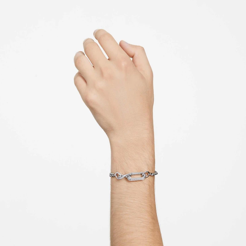 Dextera bracelet, Pavé, Mixed links, White, Rhodium plated by SWAROVSKI