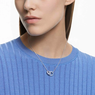 Dextera necklace, Pavé, Intertwined circles, Blue, Rhodium plated
