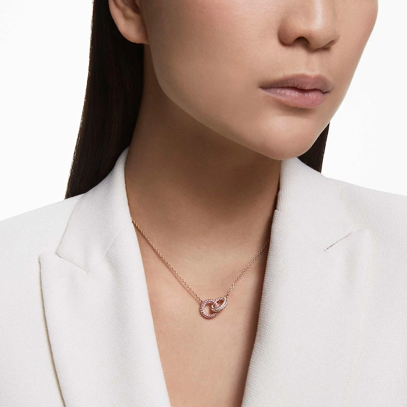 Dextera necklace, Intertwined circles, Pink, Rose gold-tone plated by SWAROVSKI