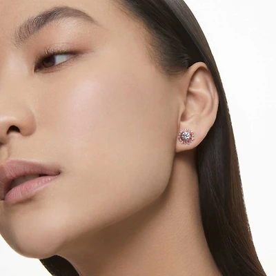 Idyllia stud earrings, Mixed cuts, Sun, Pink, Rhodium plated