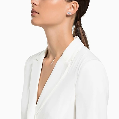 Louison stud earrings, Leaf, White, Rhodium plated