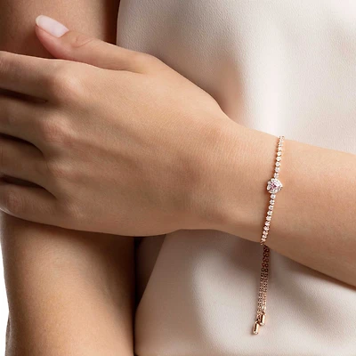 One bracelet, Heart, Pink, 18K rose gold finish