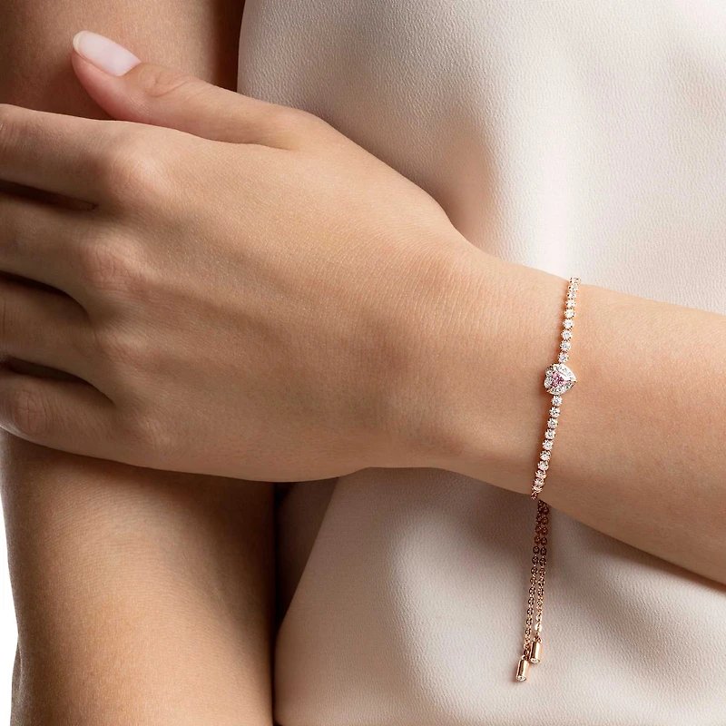 One bracelet, Heart, Pink, Rose gold-tone plated by SWAROVSKI