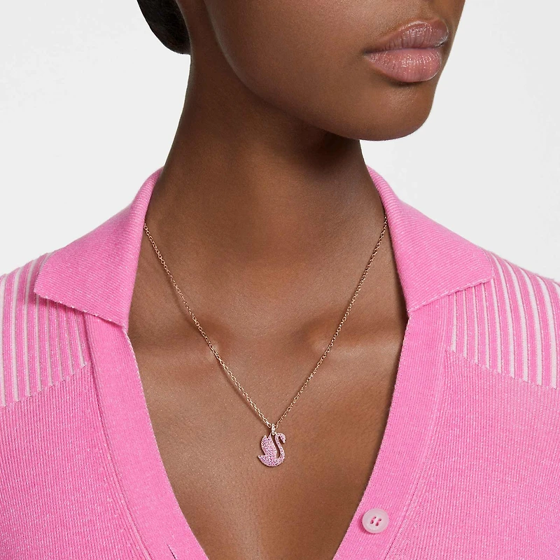 Swan pendant, Swan, Medium, Pink, Rose gold-tone plated