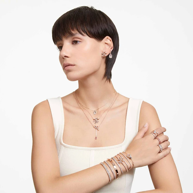 Volta stud earrings, Bow, Small, White, Rose gold-tone plated by SWAROVSKI