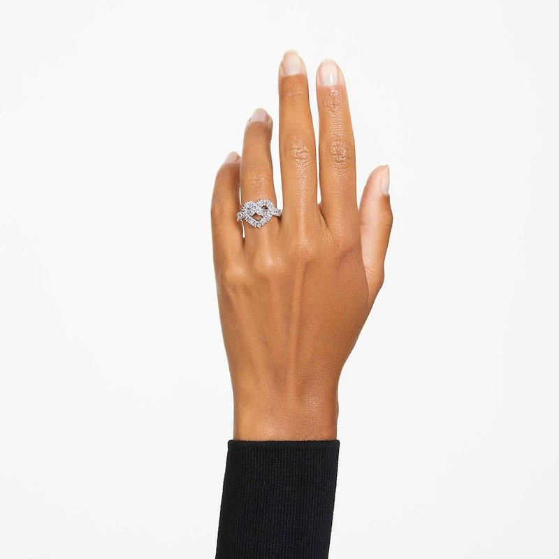 Matrix ring, Mixed cuts, Heart, White, Rhodium plated by SWAROVSKI