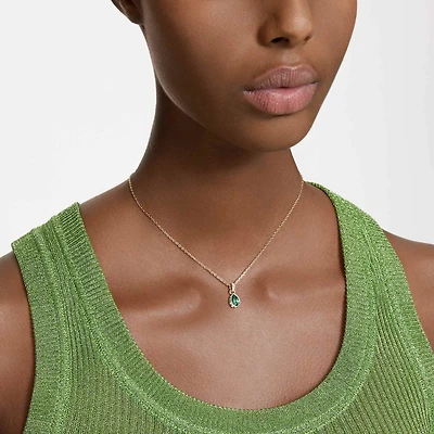 Chroma pendant, Pear cut, Green, 18K gold finish