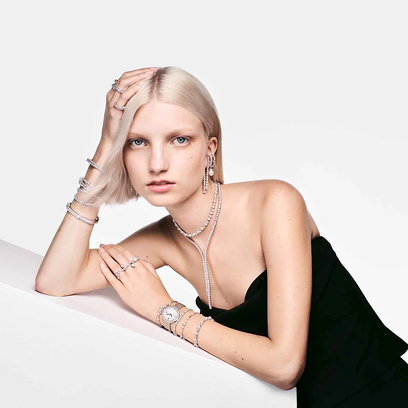 Matrix Tennis bracelet, Round cut, White, Rhodium plated by SWAROVSKI