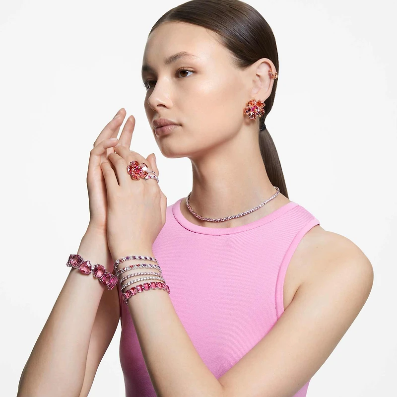 Idyllia cocktail ring, Flower, Pink, Gold-tone plated by SWAROVSKI