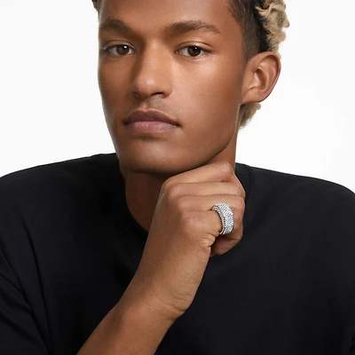 Dextera cocktail ring, Octagon shape, Pavé, White, Rhodium plated