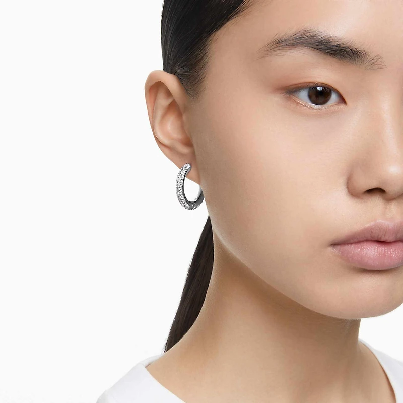 Dextera hoop earrings, Medium, White, Rhodium plated by SWAROVSKI