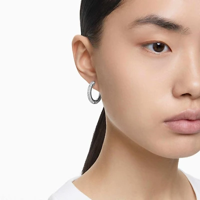 Dextera hoop earrings, Medium, White, Rhodium plated