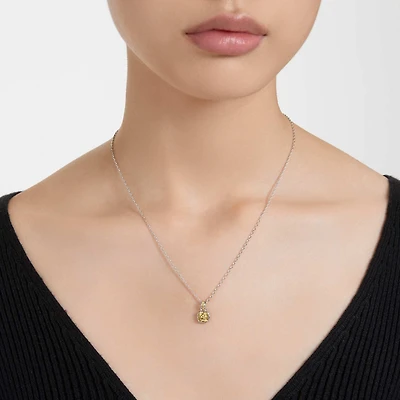 Birthstone pendant, Square cut, November, Yellow, Rhodium plated