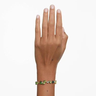 Gema bracelet, Mixed cuts, Green, 18K gold finish