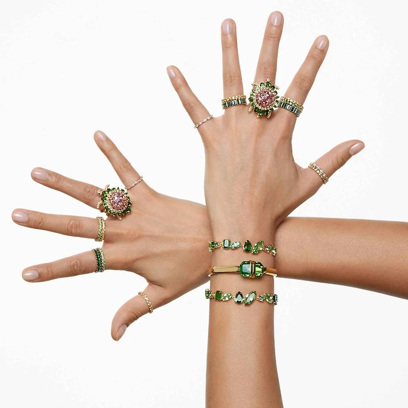 Gema bracelet, Mixed cuts, Green, Gold-tone plated by SWAROVSKI
