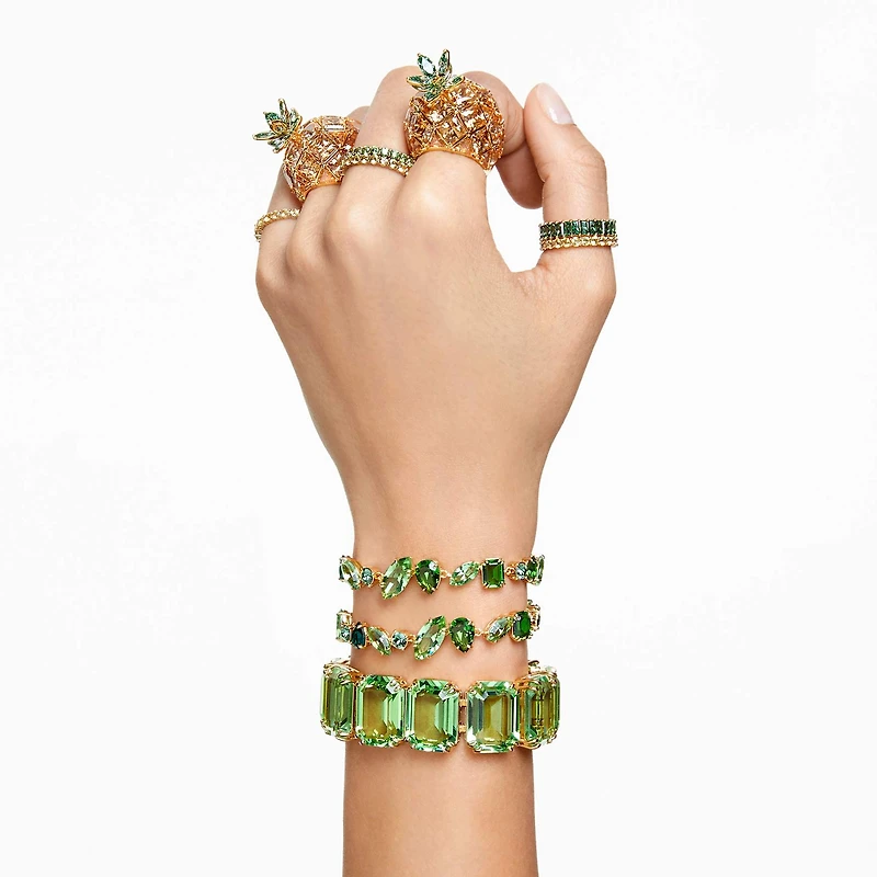 Gema bracelet, Mixed cuts, Green, 18K gold finish