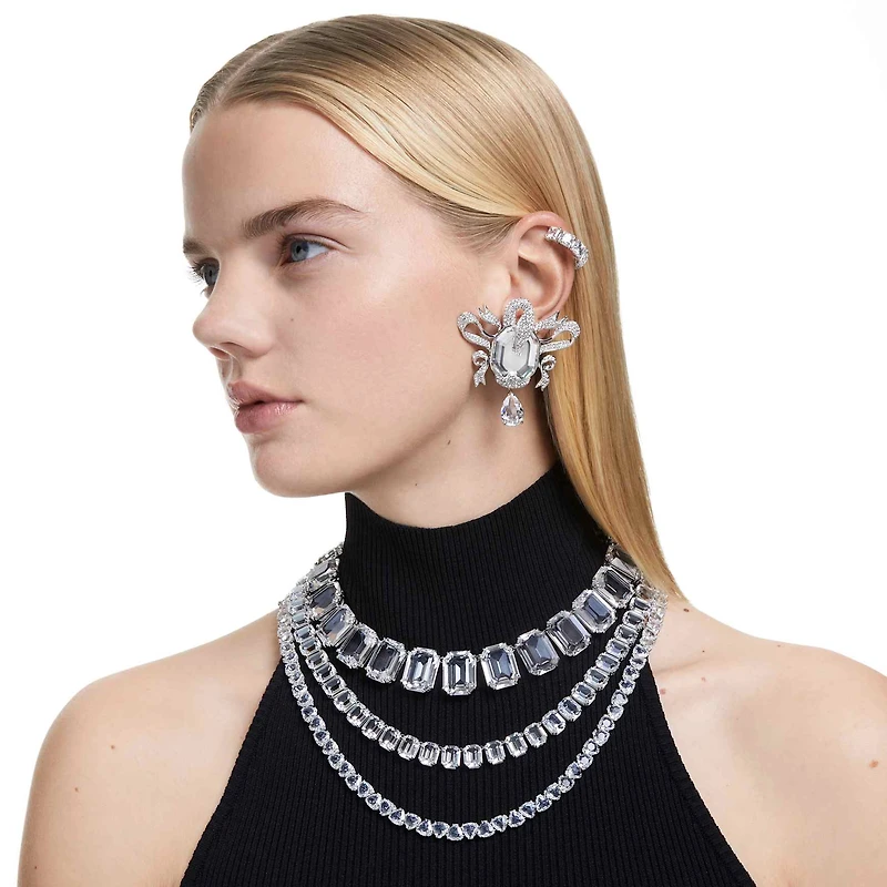 Matrix clip earrings, Square cut, White, Rhodium plated by SWAROVSKI