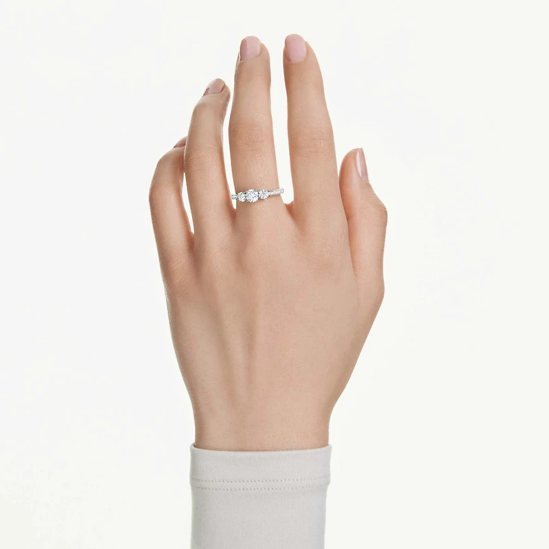Stilla Attract ring, Round cut, White, Silver-tone finish by SWAROVSKI