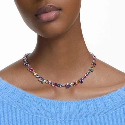 Gema necklace, Mixed cuts, Multicoloured, Rhodium plated