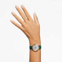 Crystalline wonder watch, Swiss Made, Leather strap, Green, Gold-tone finish by SWAROVSKI